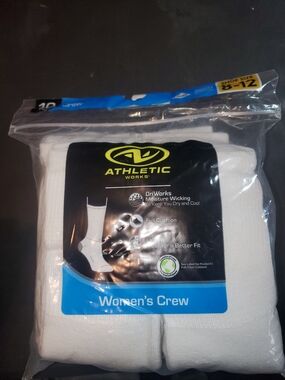 Athletic Works White Women's Crew Athletic Socks - 10 Pk Size 8-12
